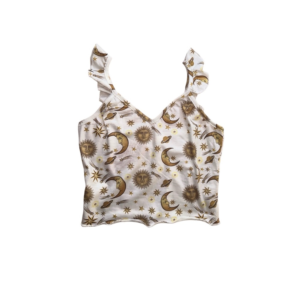 ROMWE Celestial Sun Moon Star Print Cream & Gold Pajama Lounge Set NWT, Size S - Picture 3 of 8